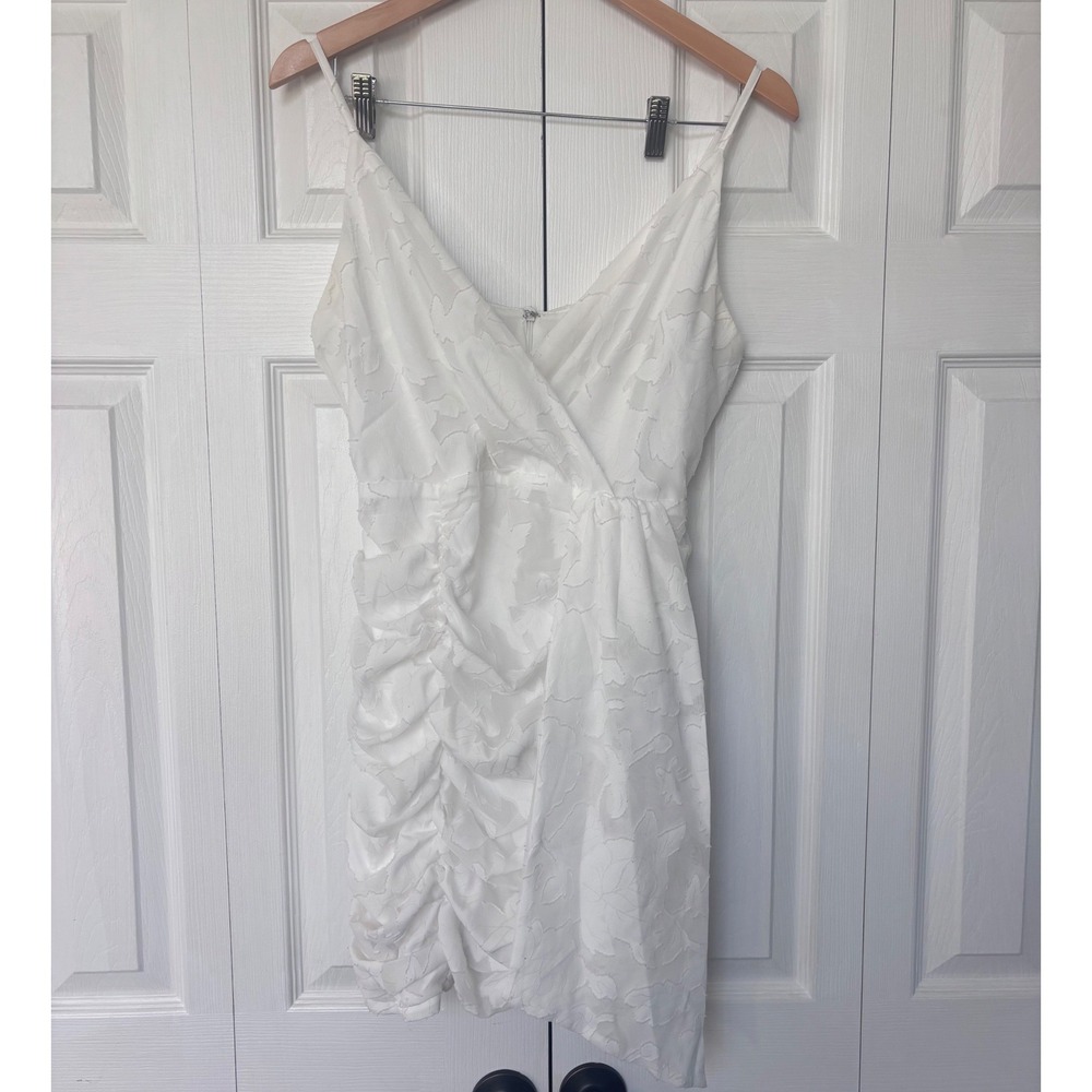 Lulus White Floral Burnout Ruched Mini Dress Formal Bridal Shower Bride Medium - Picture 6 of 16